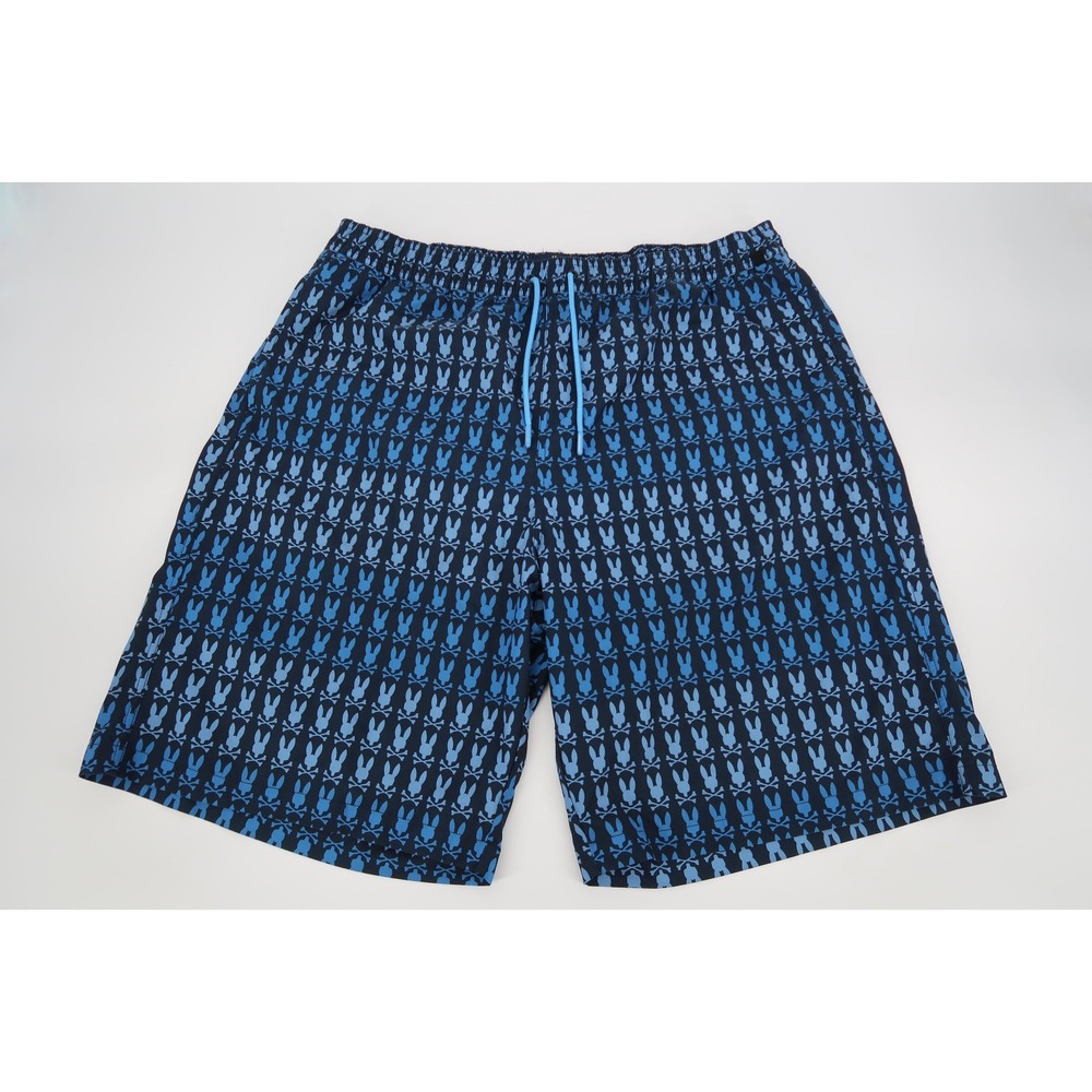 Psycho Bunny Men's 1XLTโ Barker All Over Print Swim Trunks Blue Navy XLT